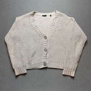 ATM Cropped Knit Cardigan Beige Minimal Button Up Size M